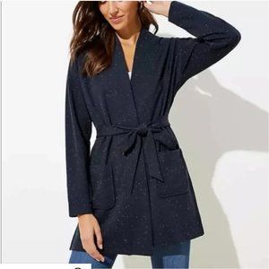 NWOT Loft Navy Flecked Tie Waist Long Sleeve Cardigan